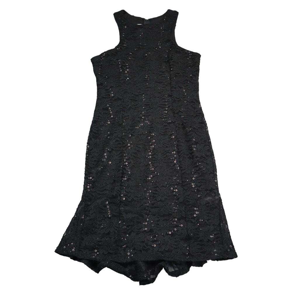 Coco Avante Dress Womens L Black Fit Flare Sleeveless Round Neck Lace Sequin Zip
